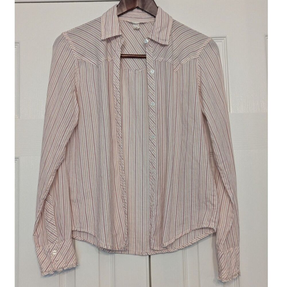 Y2K Aeropostale Pink Striped Western Button Down Shirt Size Medium
